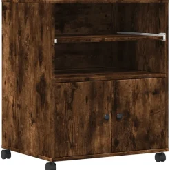 Appareils Électroniques-vidaXL Support d'imprimante avec roulettes chêne fumé 60x48x74 cm Ch&ecirc;ne fumé