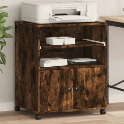Appareils Électroniques-vidaXL Support d'imprimante avec roulettes chêne fumé 60x48x74 cm Ch&ecirc;ne fumé