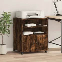 Appareils Électroniques-vidaXL Support d'imprimante avec roulettes chêne fumé 60x48x74 cm Ch&ecirc;ne fumé