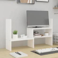 Appareils Électroniques-vidaXL Support pour moniteur (39-72)x17x43 cm Bois de pin solide Blanc