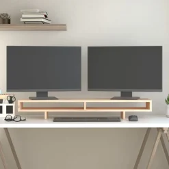 Appareils Électroniques-vidaXL Support pour moniteur 100x27x14 cm Bois de pin solide Naturel
