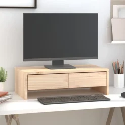 Appareils Électroniques-vidaXL Support pour moniteur 50x27x15 cm Bois de pin solide Naturel