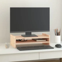 Appareils Électroniques-vidaXL Support pour moniteur 50x27x15 cm Bois de pin solide Naturel