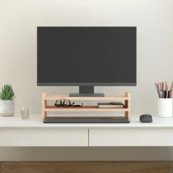 Appareils Électroniques-vidaXL Support pour moniteur 50x27x15 cm Bois de pin solide Naturel
