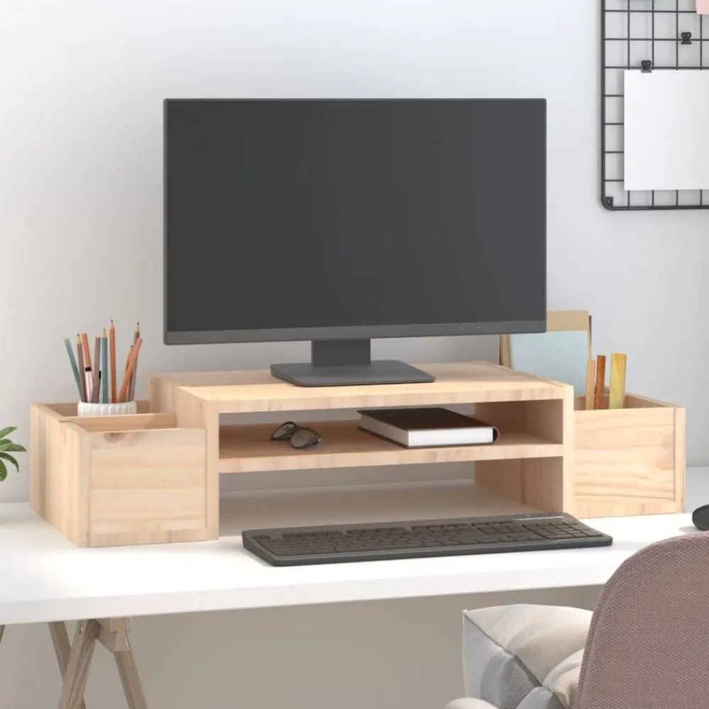 Appareils Électroniques-vidaXL Support pour moniteur 70x27,5x15 cm Bois de pin solide Naturel