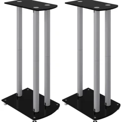 Appareils Électroniques-vidaXL Supports de haut-parleurs 2 pcs noir/argenté 3 piliers Noir et argenté