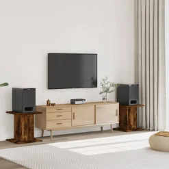 vidaXL Supports de haut-parleurs 2 pcs chêne fumé bois d'ingénierie