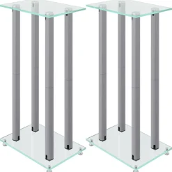 Appareils Électroniques-vidaXL Supports de haut-parleurs 2 pcs é verre trempé 4 piliers Argent