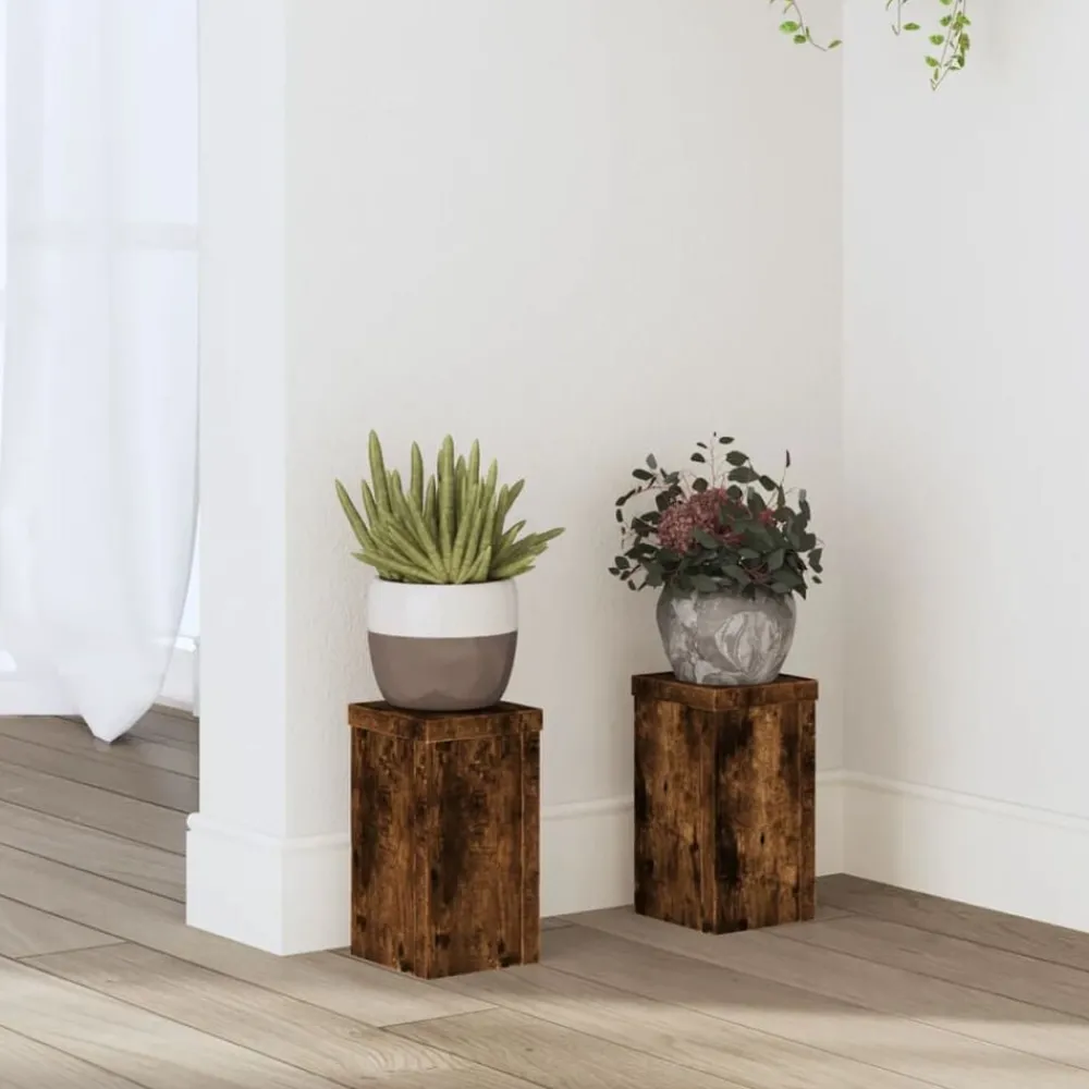 vidaXL Supports pour plantes 2 pcs chêne fumé bois d'ingénierie
