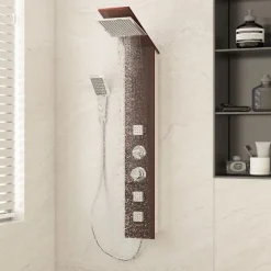 Plomberie-vidaXL Système de panneau de douche Verre Marron