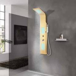 Plomberie-vidaXL Système de panneau de douche acier inoxydable doré incurvé
