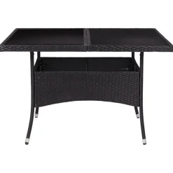 vidaXL Table à dîner d'extérieur Résine tressée et verre