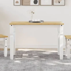 Tables-vidaXL Table à manger Corona 112x60x75 cm bois massif de pin Blanc