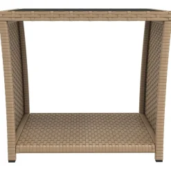 Mobilier De Jardin-vidaXL Table à thé dessus en verre Résine tressée verre trempé Beige