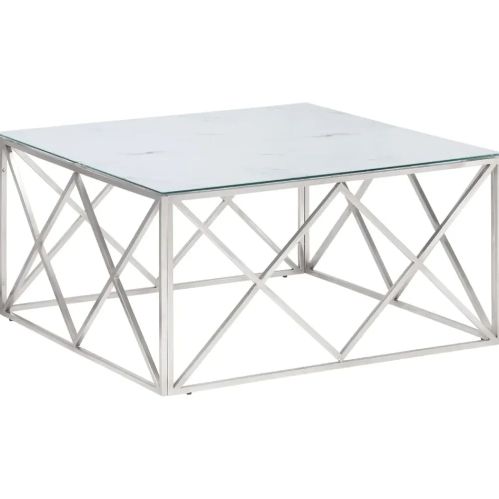 Tables-vidaXL Table basse argenté acier inoxydable et verre trempé argenté et blanc