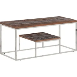 Tables-vidaXL Table basse é acier inoxydable et bois de mélèze massif Argent