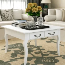 Tables-vidaXL Table basse avec 4 tiroirs Blanc