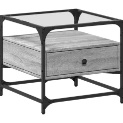 Tables-vidaXL Table basse avec dessus en verre 50x50x45 acier Sonoma gris