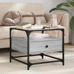 Tables-vidaXL Table basse avec dessus en verre 50x50x45 acier Sonoma gris