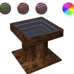 Tables-vidaXL Table basse avec LED chêne fumé 50x50x45 cm bois d'ingénierie Ch&ecirc;ne fumé