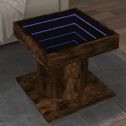 Tables-vidaXL Table basse avec LED chêne fumé 50x50x45 cm bois d'ingénierie Ch&ecirc;ne fumé