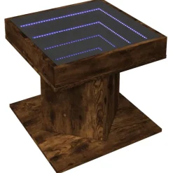 Tables-vidaXL Table basse avec LED chêne fumé 50x50x45 cm bois d'ingénierie Ch&ecirc;ne fumé