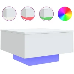 Tables-vidaXL Table basse avec lumières LED 55x55x31 cm Blanc