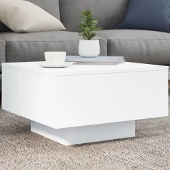 Tables-vidaXL Table basse avec lumières LED 55x55x31 cm Blanc