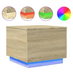 Tables-vidaXL Table basse avec lumières LED chêne sonoma 50x50x40 cm Chêne sonoma