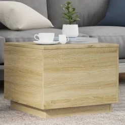 Tables-vidaXL Table basse avec lumières LED chêne sonoma 50x50x40 cm Ch&ecirc;ne sonoma