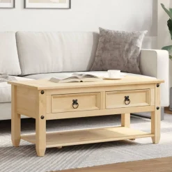 Tables-vidaXL Table basse avec tiroirs Corona 100x48x45 cm bois de pin massif Cire d'abeille