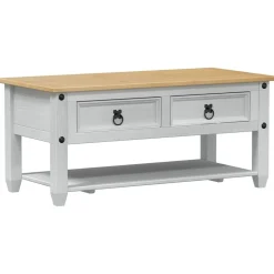 Tables-vidaXL Table basse avec tiroir 100 x 48 x 45 cm Pin massif Blanc
