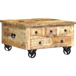 Tables-vidaXL Table basse Bois de manguier brut 70 x 70 x 40 cm Marron