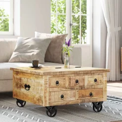 Tables-vidaXL Table basse Bois de manguier brut 70 x 70 x 40 cm Marron