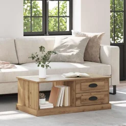 Tables-vidaXL Table basse Chêne artisanal 90 x 50 x 35 cm Bois d'ingénierie ch&ecirc;ne artisanal