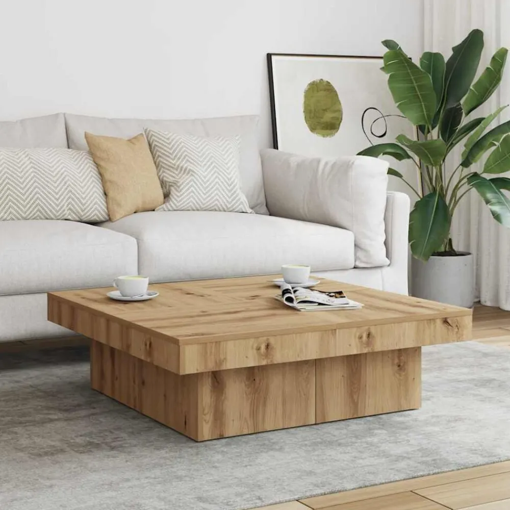 vidaXL Table basse chêne artisanal 90x90x28 cm bois d'ingénierie