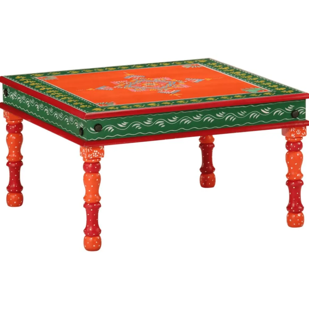 Tables-vidaXL Table basse bois de manguier massif peint à la main Orange