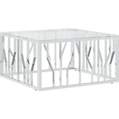 vidaXL Table basse 80x80x40 cm acier inoxydable et verre