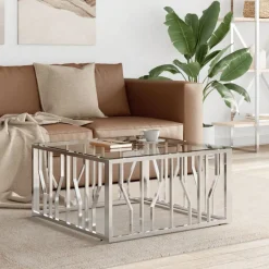 vidaXL Table basse 80x80x40 cm acier inoxydable et verre