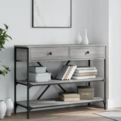 vidaXL Table console avec tiroirs et étagères gris bois d'ingénierie