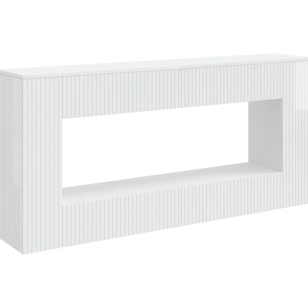Tables-vidaXL Table console 155 x 29 x 74 cm Bois d’ingénierie Blanc brillant