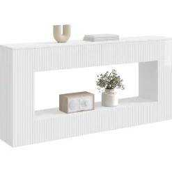Tables-vidaXL Table console 155 x 29 x 74 cm Bois d’ingénierie Blanc brillant