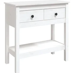 Tables-vidaXL Table console 75x35x75 cm Bois massif de pin Blanc