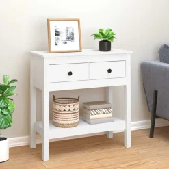 Tables-vidaXL Table console 75x35x75 cm Bois massif de pin Blanc