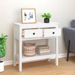 Tables-vidaXL Table console 75x35x75 cm Bois massif de pin Blanc