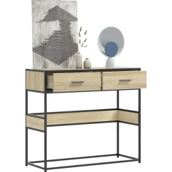 Tables-vidaXL Table console chêne sonoma 90x35x80 cm bois d'ingénierie Ch&ecirc;ne sonoma