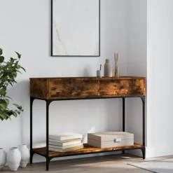 Tables-vidaXL Table console chêne fumé 100x34,5x75 cm bois d'ingénierie Ch&ecirc;ne fumé