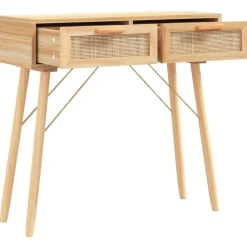 Tables-vidaXL Table console 80x30x75 cm Bois massif pin /rotin naturel Marron