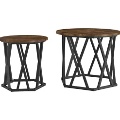 Tables-vidaXL Table d'appoint 2 pcs Chêne fumé Bois d'ingénierie et acier Ch&ecirc;ne fumé