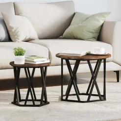 Tables-vidaXL Table d'appoint 2 pcs Chêne fumé Bois d'ingénierie et acier Ch&ecirc;ne fumé